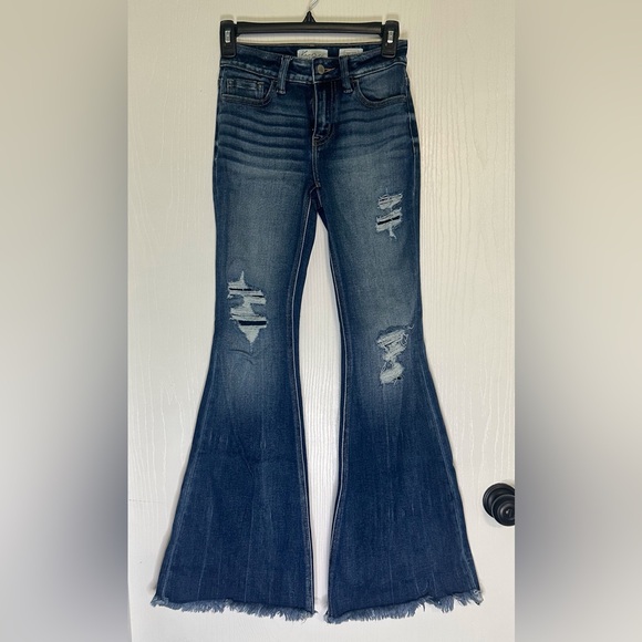 KanCan Signature mid-rise flare distressed ripped denim jeans‎ women’s 23 - Picture 1 of 13